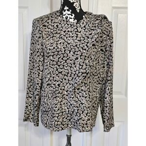 Laura Henson Vintage Metallic Bronze Black Pebble Jacquard Blouse Top Size 8 USA